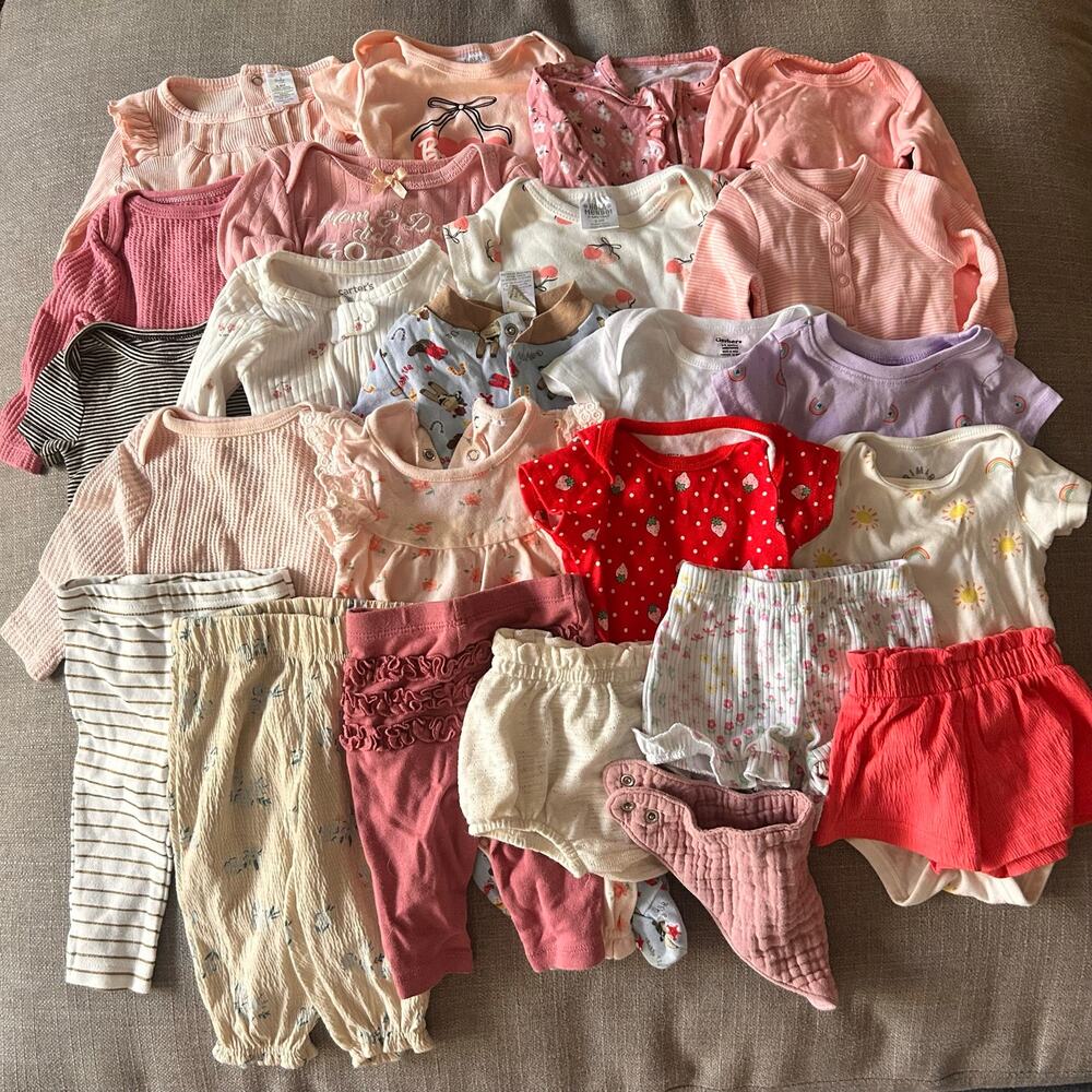 Lot of Baby Girl Clothes 25 Pieces NB 0-3 3-6mo Caters Garanimals Cloud Island